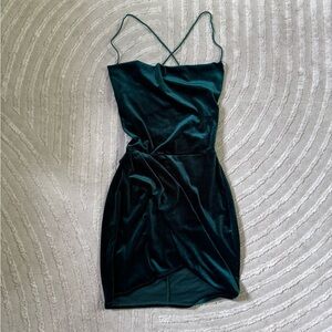 dark green velvet strap back minidress